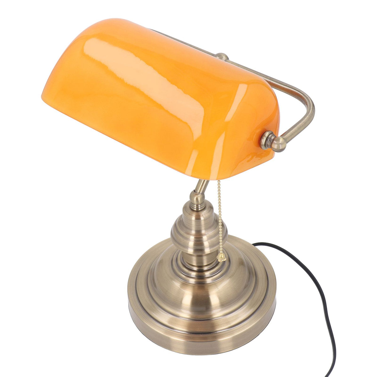 Bankers Desk Lamp Traditional Rustic Glass and Iron Desk Lamp with Pull Chain Switch