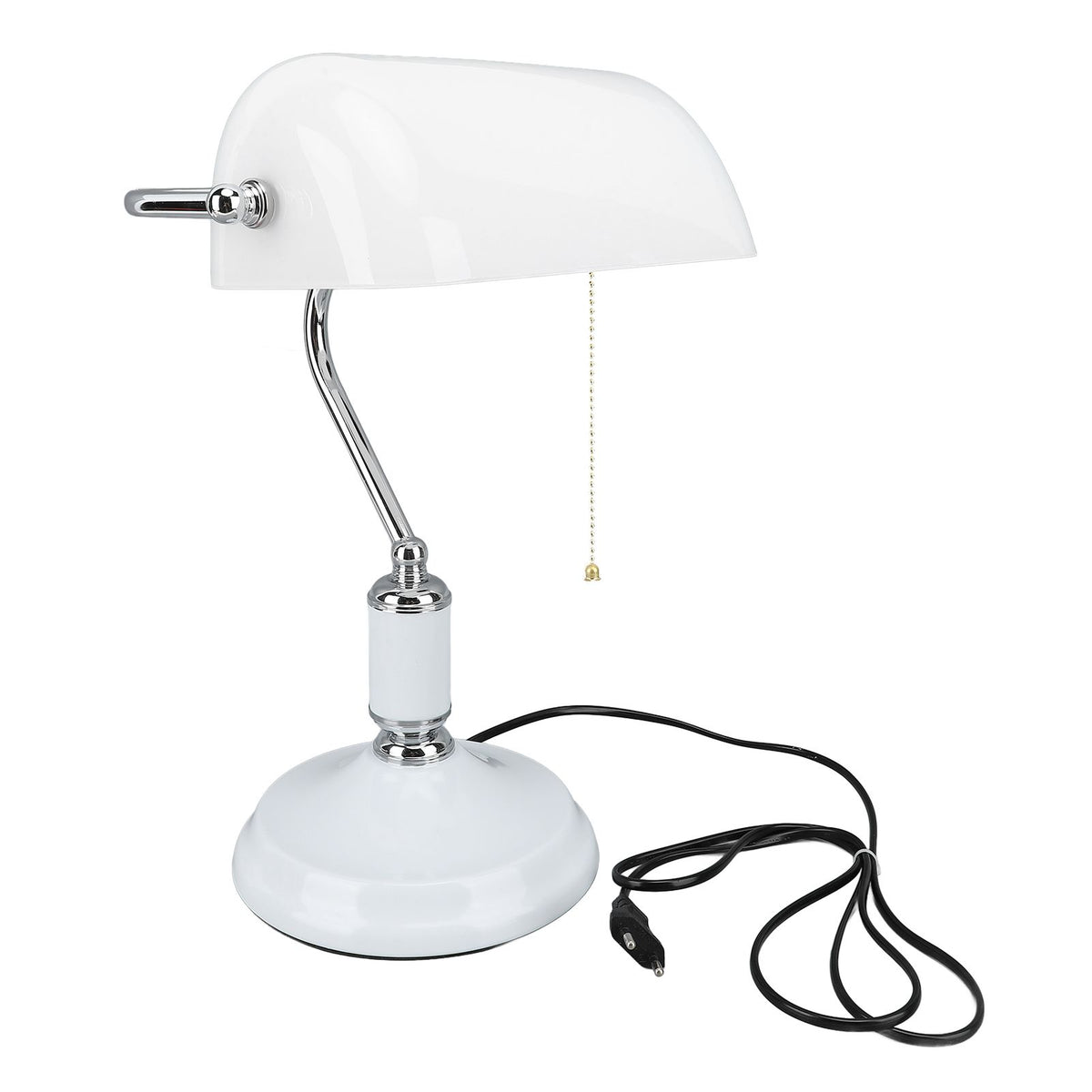 Bankers Table Lamp White Glass Vintage Style Desk Lamp with Retro Pull Chain Switch Reading Table Lamp