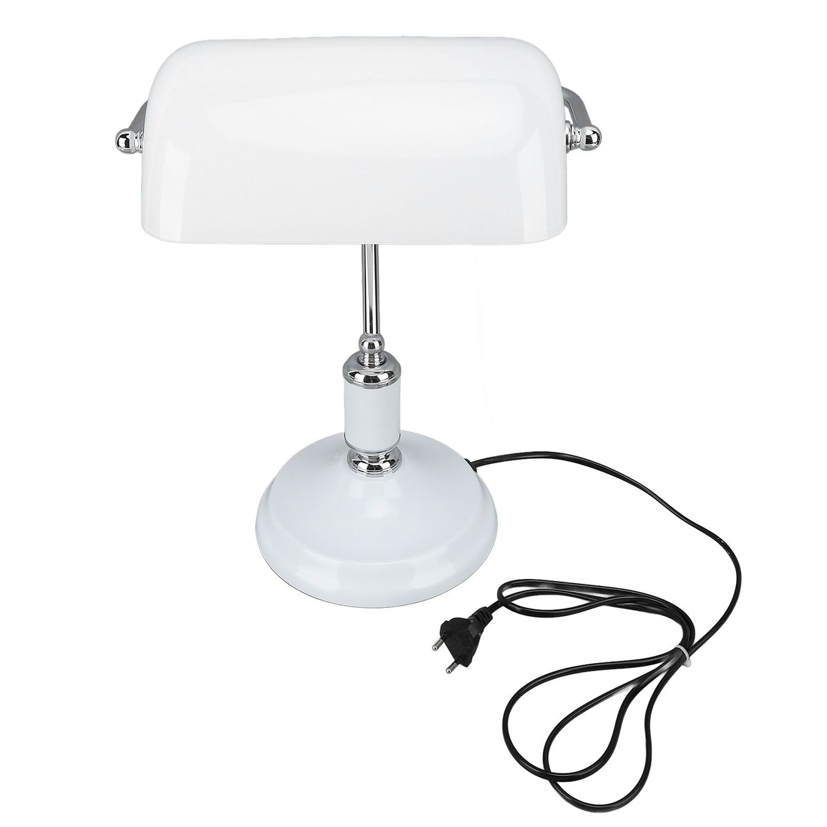 Bankers Table Lamp White Glass Vintage Style Desk Lamp with Retro Pull Chain Switch Reading Table Lamp