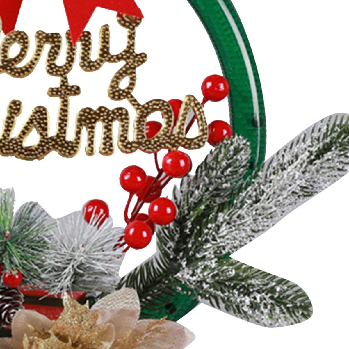 Christmas Wreath Light Decoration Artificial Red Berry Pine Needle LED Lighted Christmas Wreath Decor Gold Silver Flower