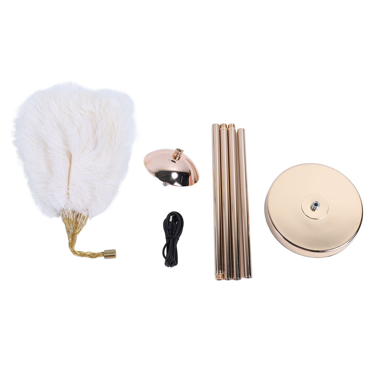 Ostrich Plume Floor Lamp Iron Art 61 Inch LED USB Stepless Dimmable Modern Decorative Standing Lamp for Bedside Living Room White