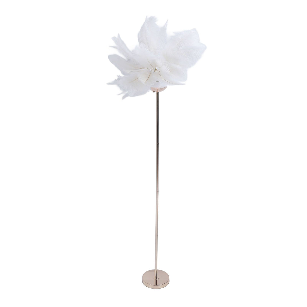 Ostrich Plume Floor Lamp Iron Art 61 Inch LED USB Stepless Dimmable Modern Decorative Standing Lamp for Bedside Living Room White