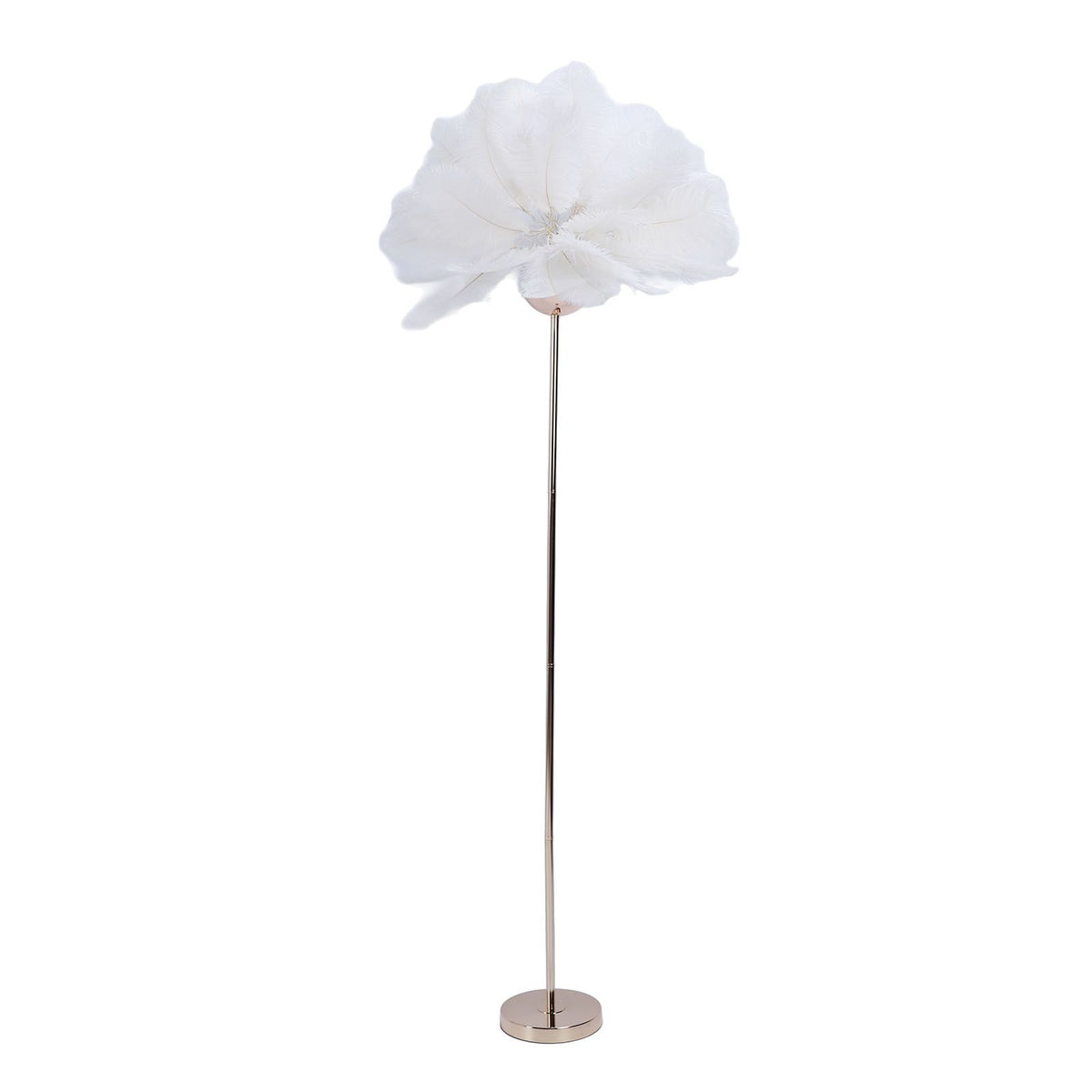 Ostrich Plume Floor Lamp Iron Art 61 Inch LED USB Stepless Dimmable Modern Decorative Standing Lamp for Bedside Living Room White