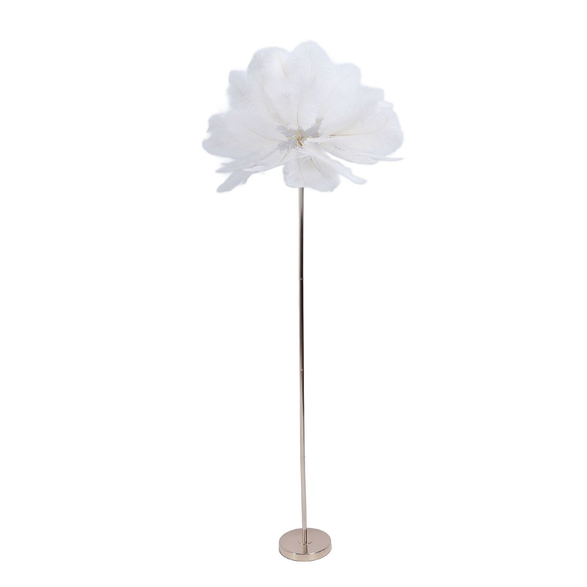 Ostrich Plume Floor Lamp Iron Art 61 Inch LED USB Stepless Dimmable Modern Decorative Standing Lamp for Bedside Living Room White