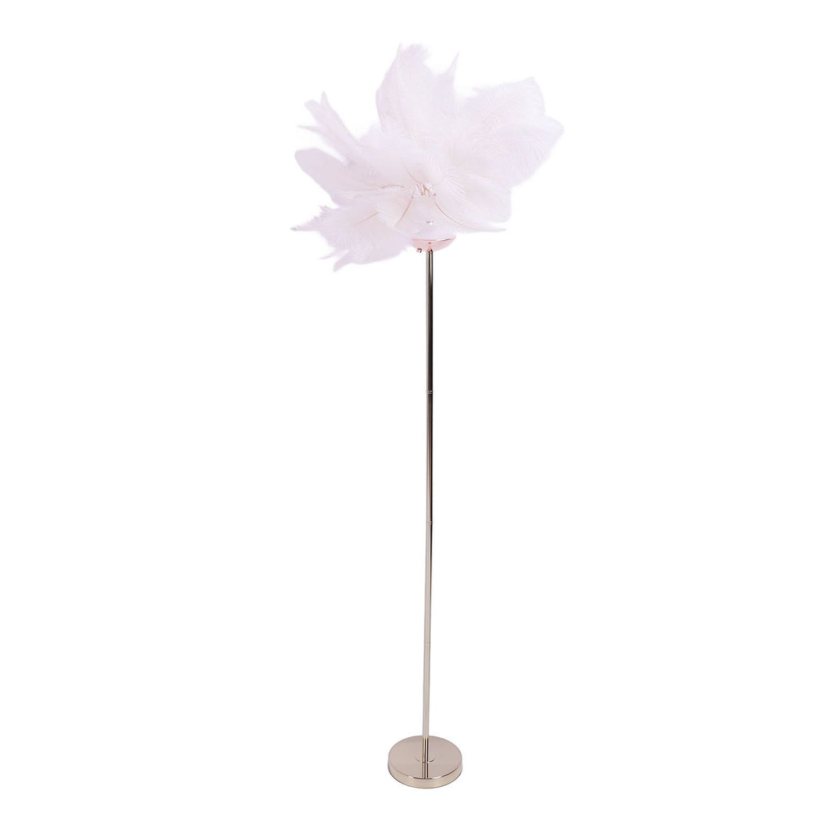 Ostrich Plume Floor Lamp Iron Art 61 Inch LED USB Stepless Dimmable Modern Decorative Standing Lamp for Bedside Living Room Pink