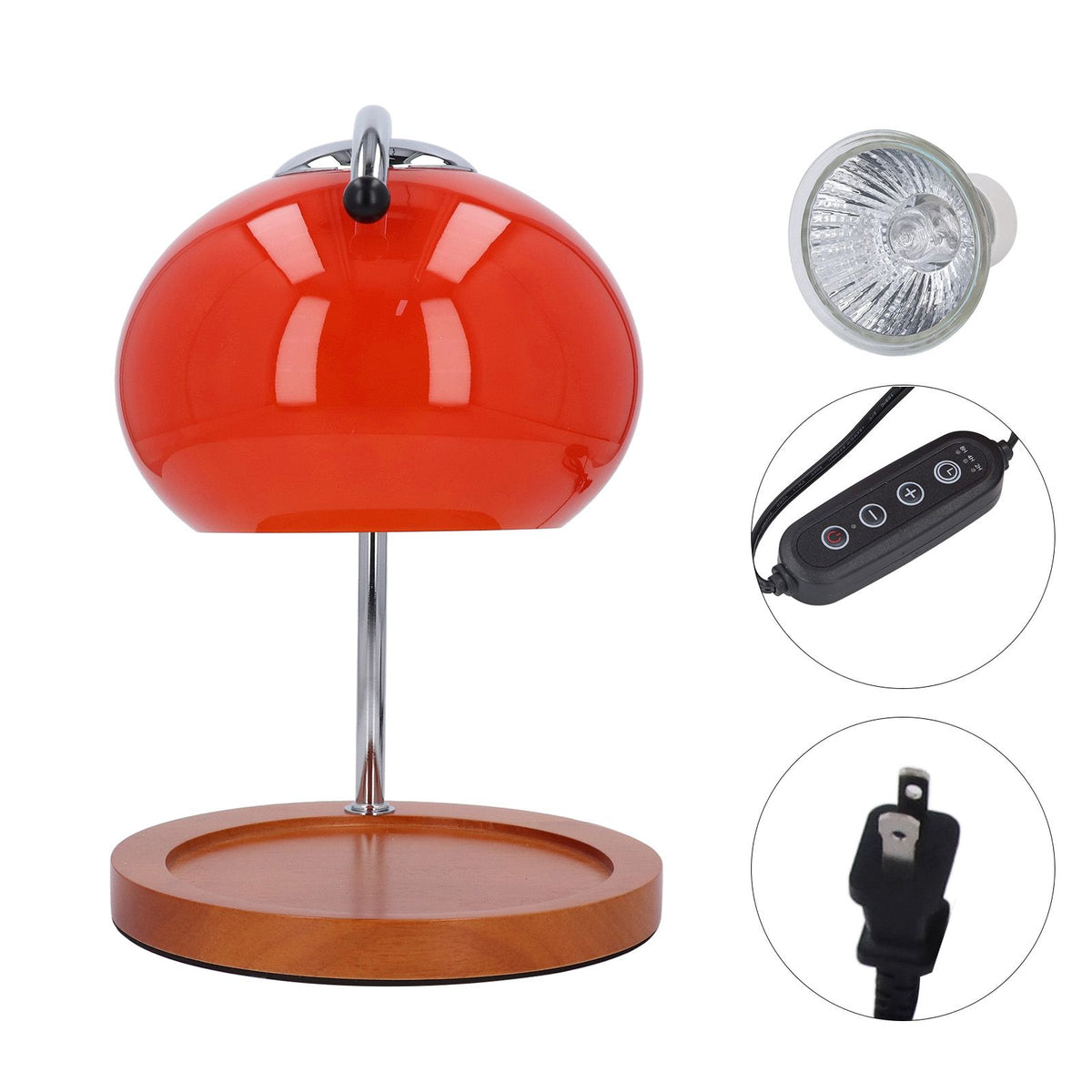 Candle Warmer Lamp with Timer Retro Solid Wood Glass Safe Warm Light Dimmable Electric Candle Lamp Warmer for Desktop Home Decoration Orange