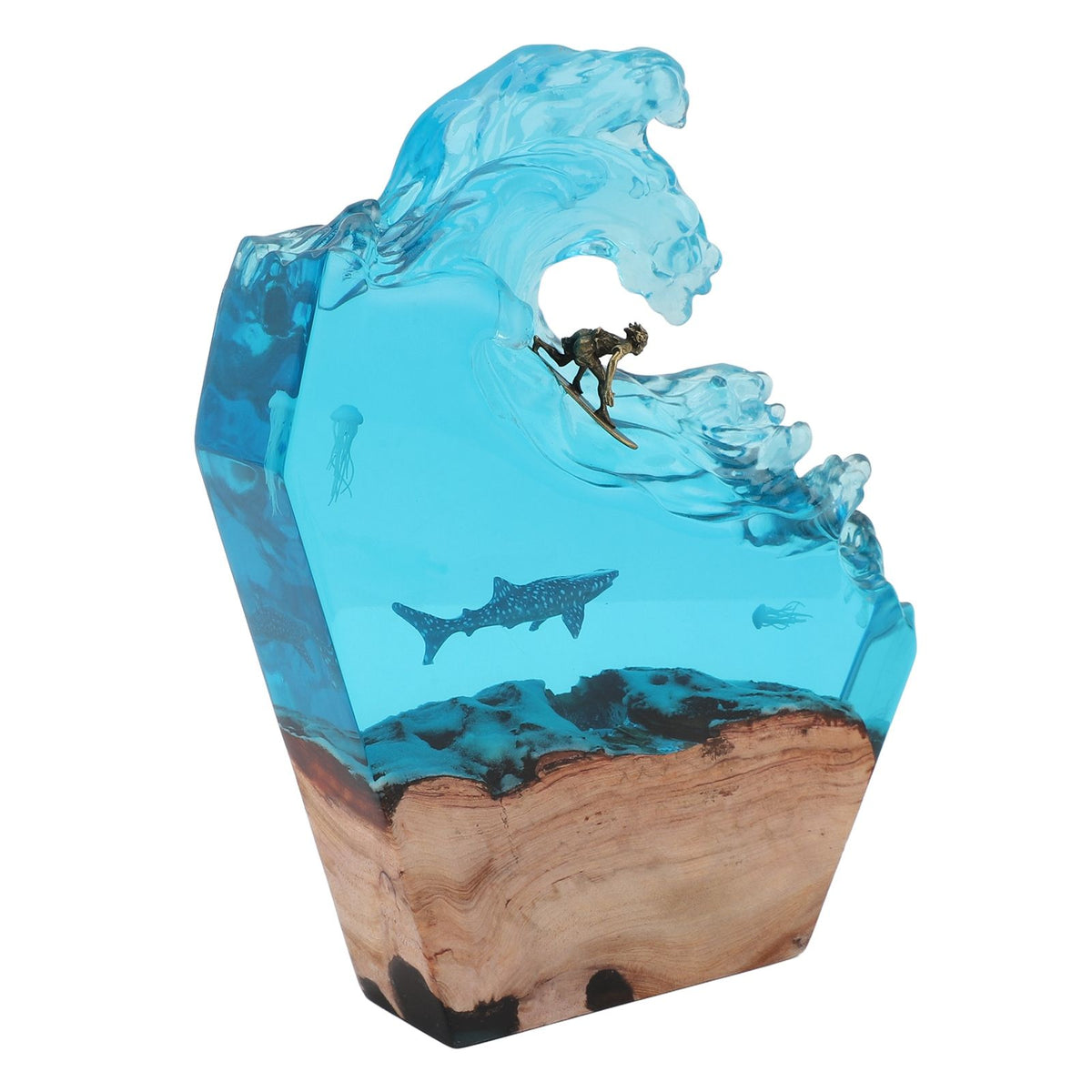 LED Ocean Surfing Night Light Synthetic Resin Wooden Handmade Bedside Table Lamp 3D Desk Art Ornament for Office Bedroom Decor