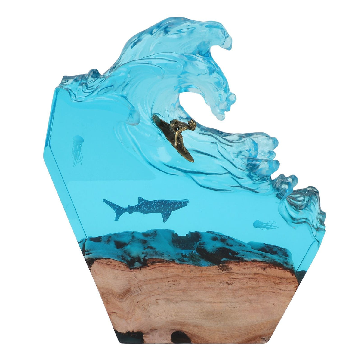 LED Ocean Surfing Night Light Synthetic Resin Wooden Handmade Bedside Table Lamp 3D Desk Art Ornament for Office Bedroom Decor