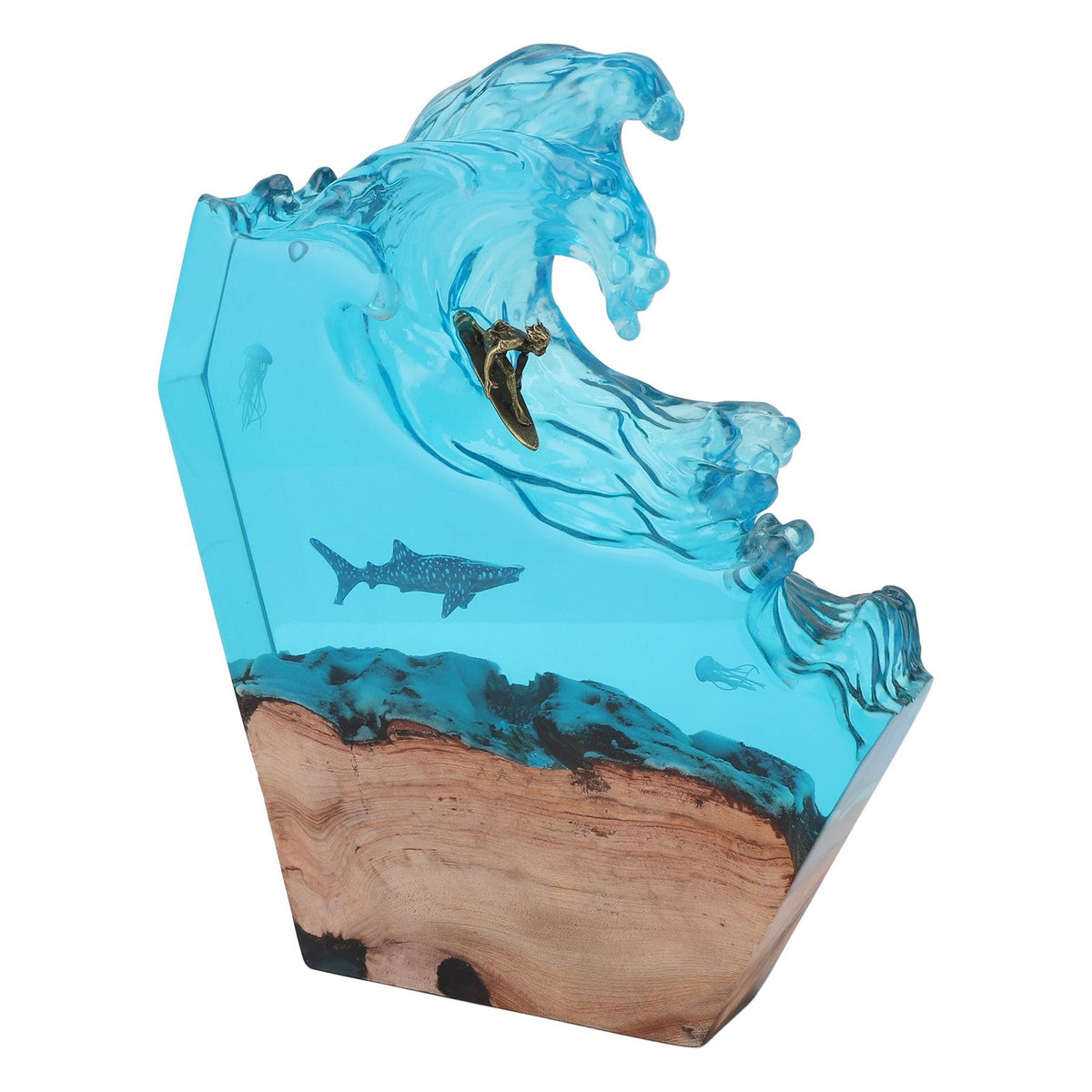 LED Ocean Surfing Night Light Synthetic Resin Wooden Handmade Bedside Table Lamp 3D Desk Art Ornament for Office Bedroom Decor