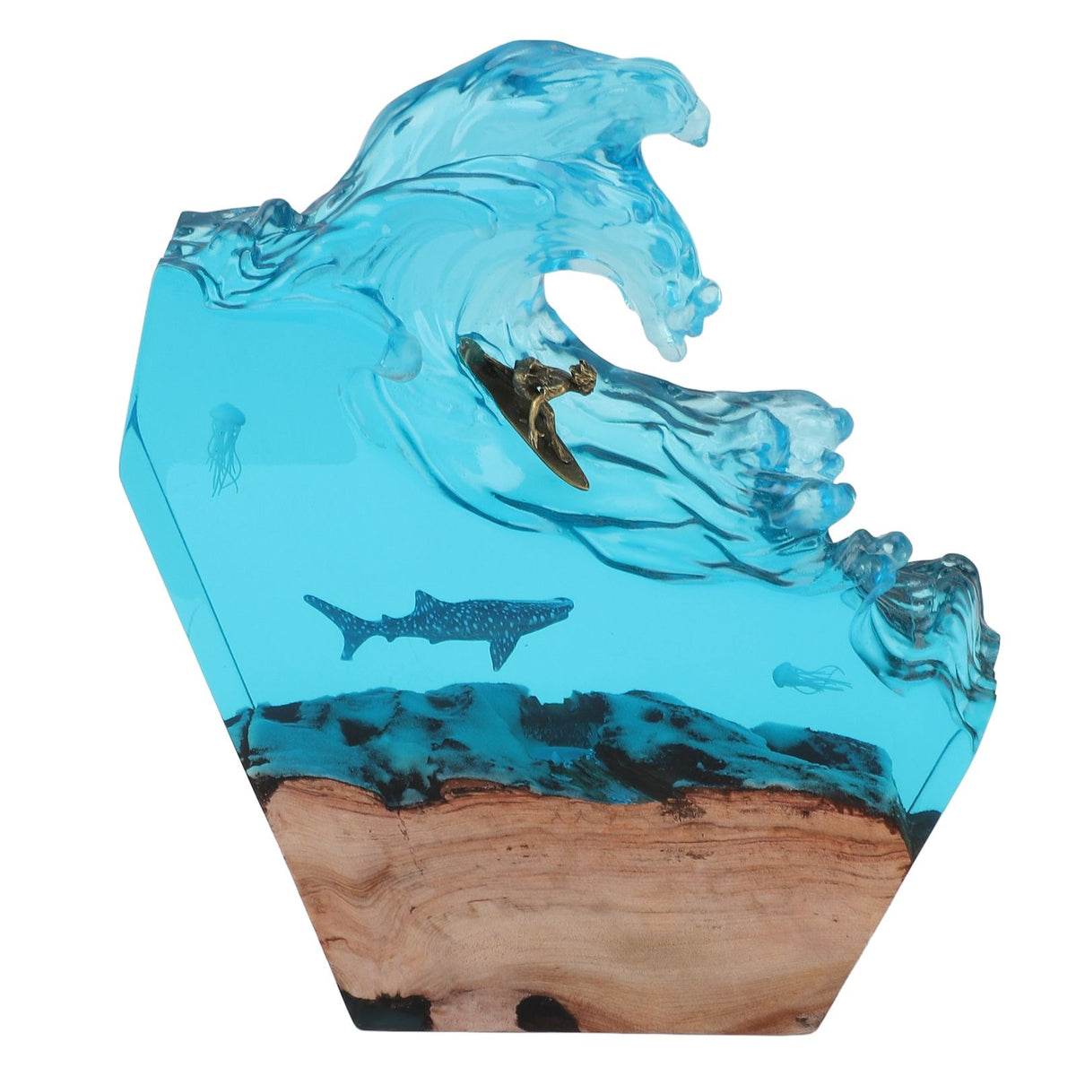 LED Ocean Surfing Night Light Synthetic Resin Wooden Handmade Bedside Table Lamp 3D Desk Art Ornament for Office Bedroom Decor