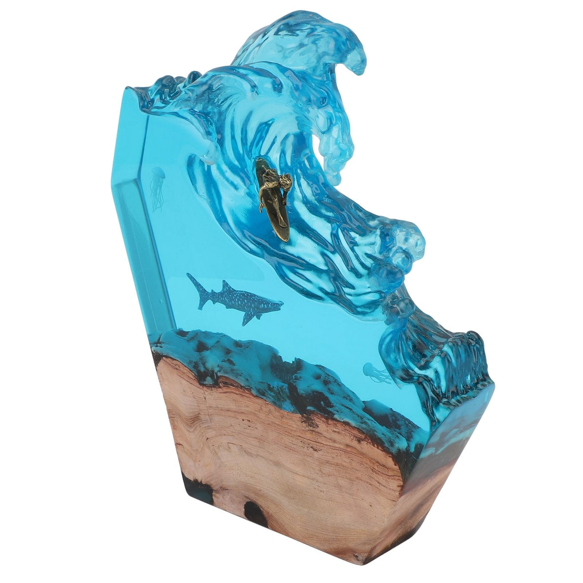LED Ocean Surfing Night Light Synthetic Resin Wooden Handmade Bedside Table Lamp 3D Desk Art Ornament for Office Bedroom Decor