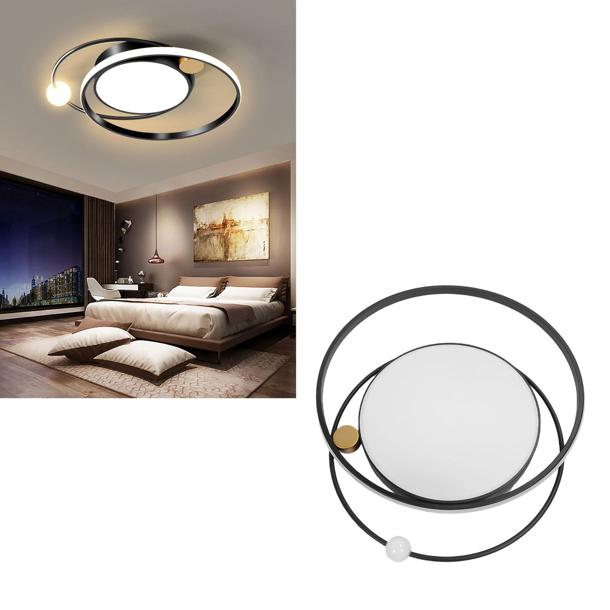 Modern LED Ceiling Light Dimmable Flush Mount Ceiling Lamp with Remote Control for Bedroom Living Room Dining Room Kitchen Black
