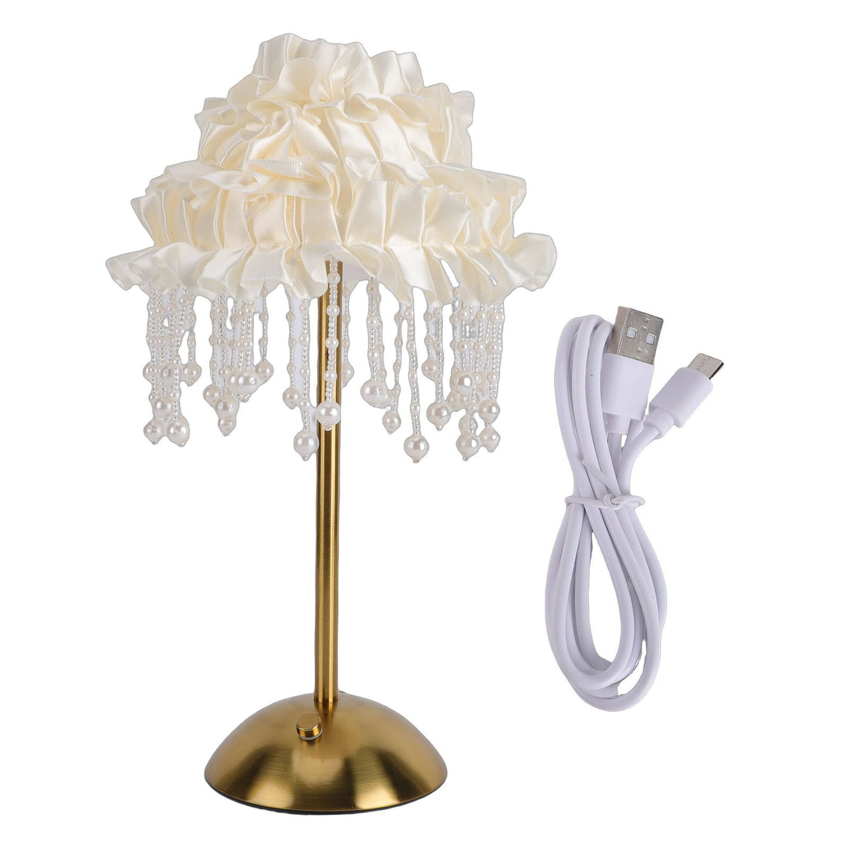 Nordic Bedside Lamp USB Rechargeable Cute Romantic Ribbon Decor Nightstand for Girls Women Bedroom Desk