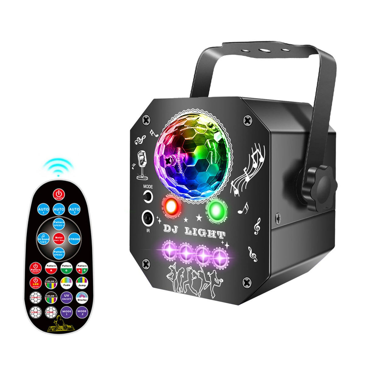 Mini Disco Party Light 4 in 1 Stage Light with 96 Patterns RGB LED Strobe DJ Light for KTV Bar Wedding Dance Club USB 5V Mini Size