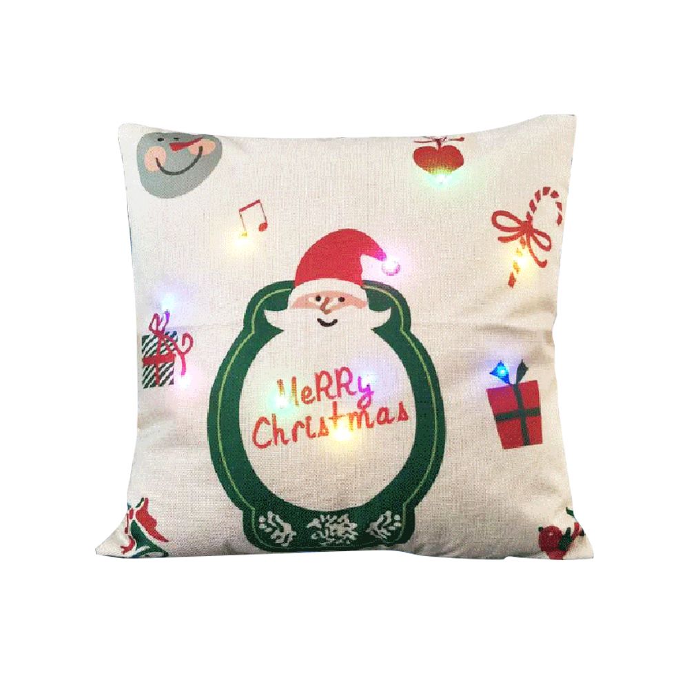 18 * 18 inches / 45 * 45cm Linen Colorful LED Light Merry Christmas Cushion Cover Decorative Sofa Car Throw Pillow Case Pillowcase Christmas Window Bedside Decor with Zipper Closure