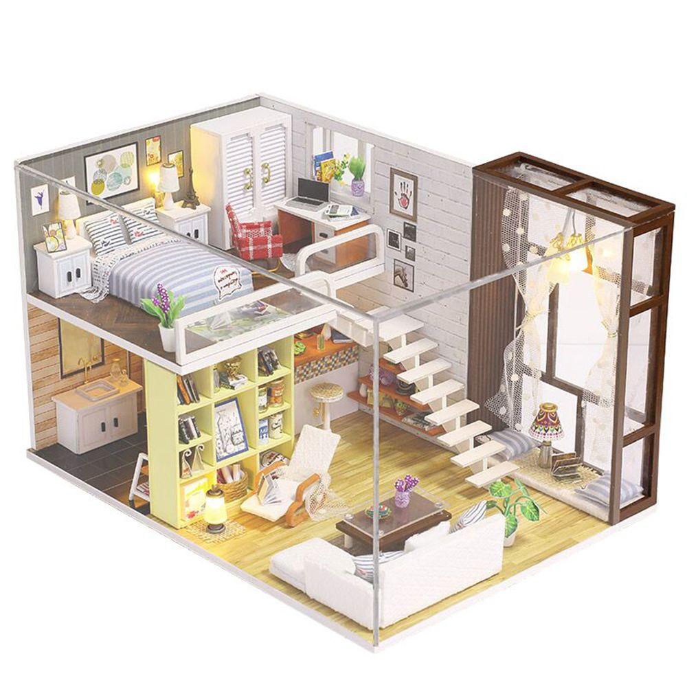 DIY Miniature Dollhouse with Furniture and LED Lights 3D Wooden Doll House Creative Birthdays Festivals Christmas Gifts for Children Family Friends (with Dust Cover)