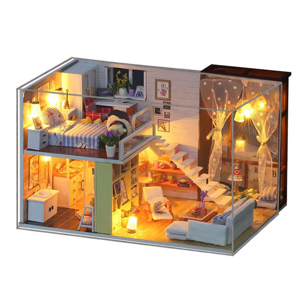 DIY Miniature Dollhouse with Furniture and LED Lights 3D Wooden Doll House Creative Birthdays Festivals Christmas Gifts for Children Family Friends (with Dust Cover)
