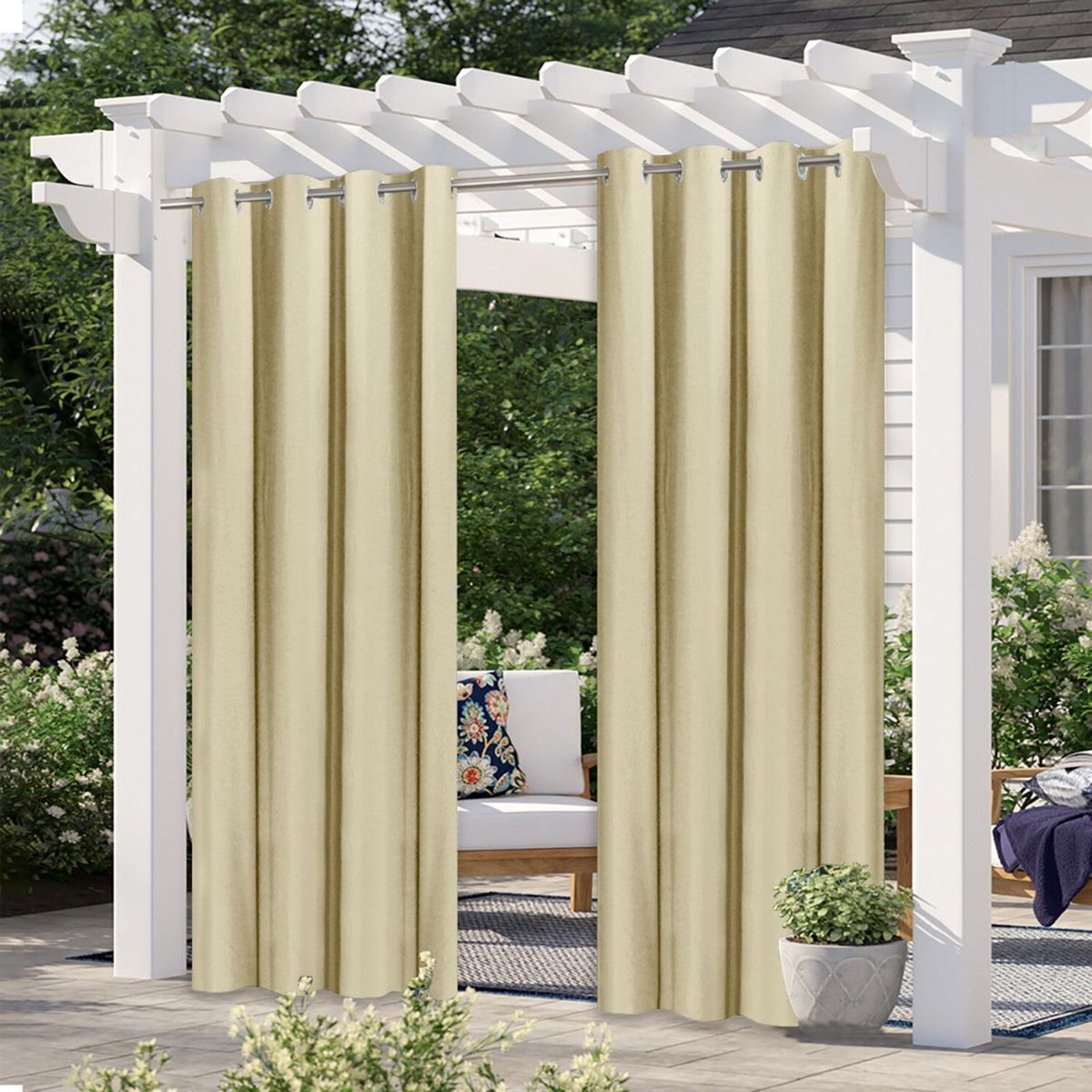 Pergola Outdoor Drapes,Blackout Patio Outdoor Curtains,Waterproof Outside Decor with Rustproof Grommet for Pergola/Porch(2 Panel,52''W*107''L)