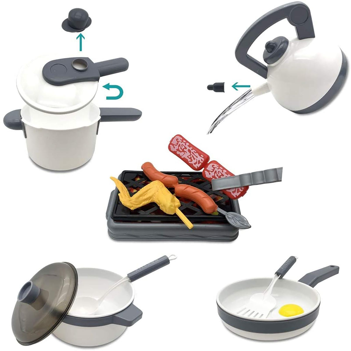 52PCS Kitchen Play Kids Pretend Playset with Cookware Pots and Pans Set Play Food Fruits Cooking Utensils Cutlery Early Educational Toys for Girls Boys Kids