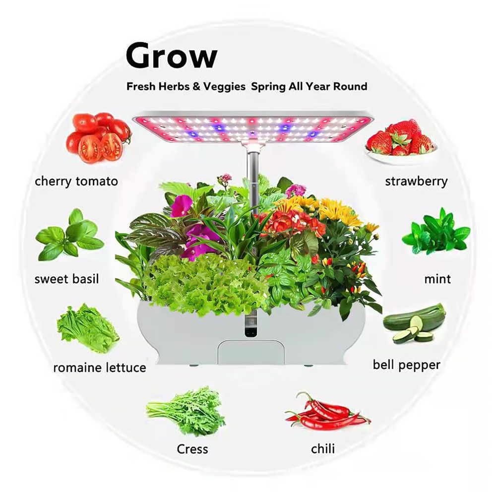 Smart Hydroponics Growing System Indoor Garden Kit 9 Pods 4H/8H/12H Timing Set Dimmable LED Grow Lights Height Adjustable 3L Water Tank Smart Water Pump for Home Office Kitchen