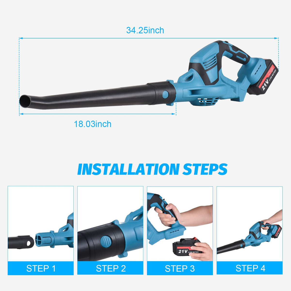 Cordless Leaf Blower 21V Battery Powered Leaf Blower for Lawn Care with Fast Charger 81.19CFM 52.1MPH Lightweight Powerful Leaf Blower for Patio Yard Sidewalk Leaf Dust Snow Blowing