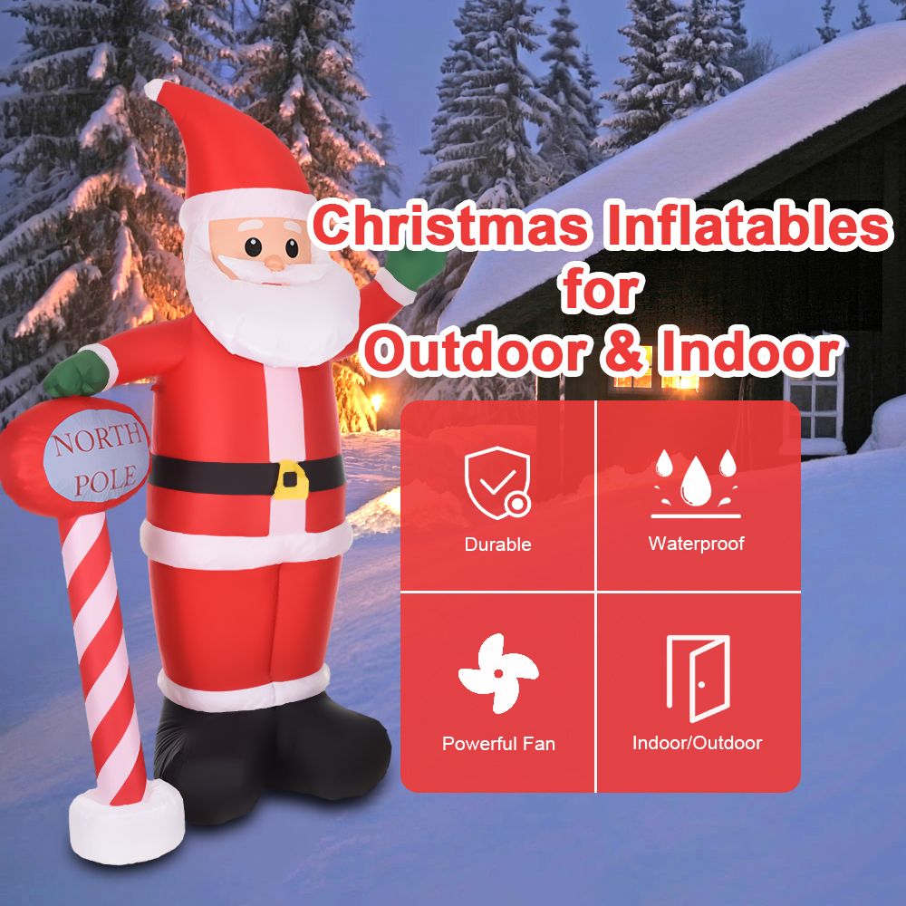 8FT Tall Christmas Santa Inflatables IP44 Weatherproof LED Light Up Xmas Yard Giant and Tall Blow Up Santa Claus with Floor Stakes and Ropes for Indoor and Outdoor Party Garden Lawn Decorations