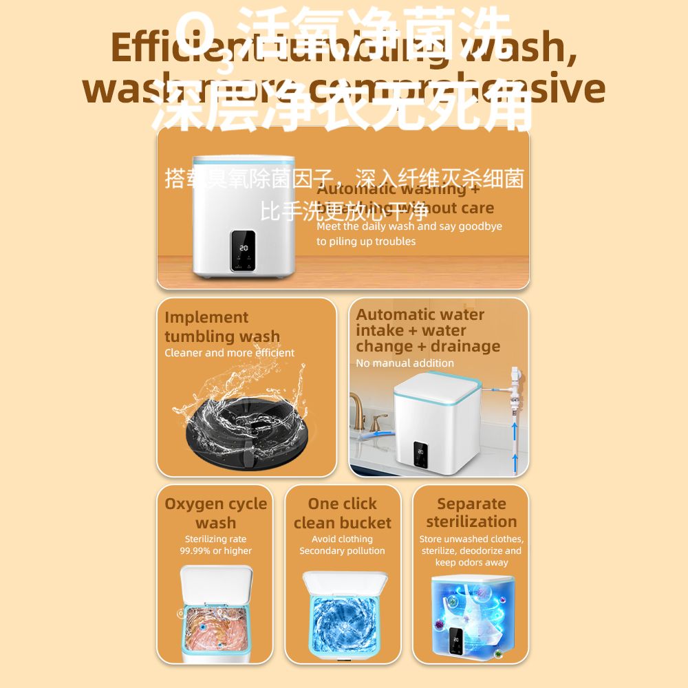 Small Portable Washing Machine with Blue Light 3.8L Mini Washer Machine 3 Modes Deep Cleaning of Underwear Baby Clothes or Small Items Ideal for Apartment / Travel / Hotel / Dorm