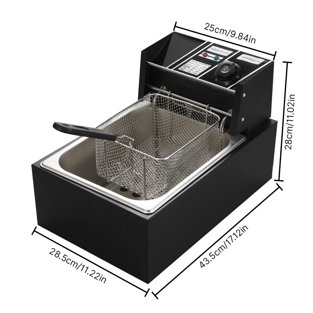 6L Electric Deep Fryer with Removable Oil Filtration Basket 1.7KW Stainless Steel 122-392℉ Automatic Thermostatic Fish Fryer Deep Fryer Pot Dishwasher Safe for Commercial Home Use