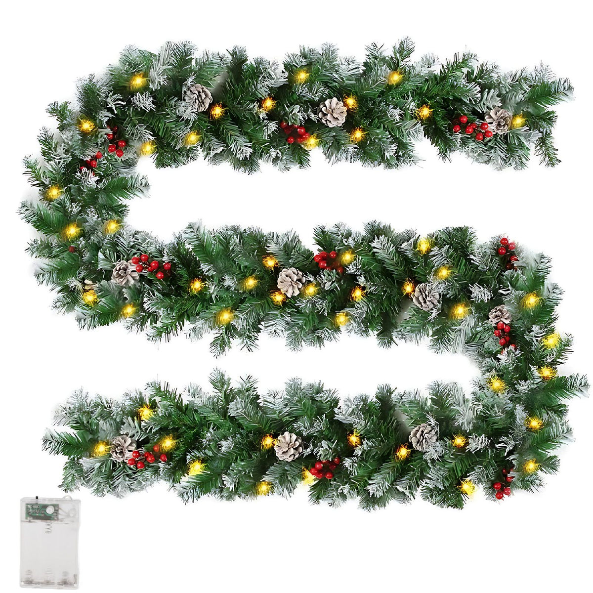 Pre Lit Xmas Garland with Pine Cones and Berry Clusters Artificial Garland with 50 LED Lights Battery Operated for for Home Stairs Fireplace Front Door