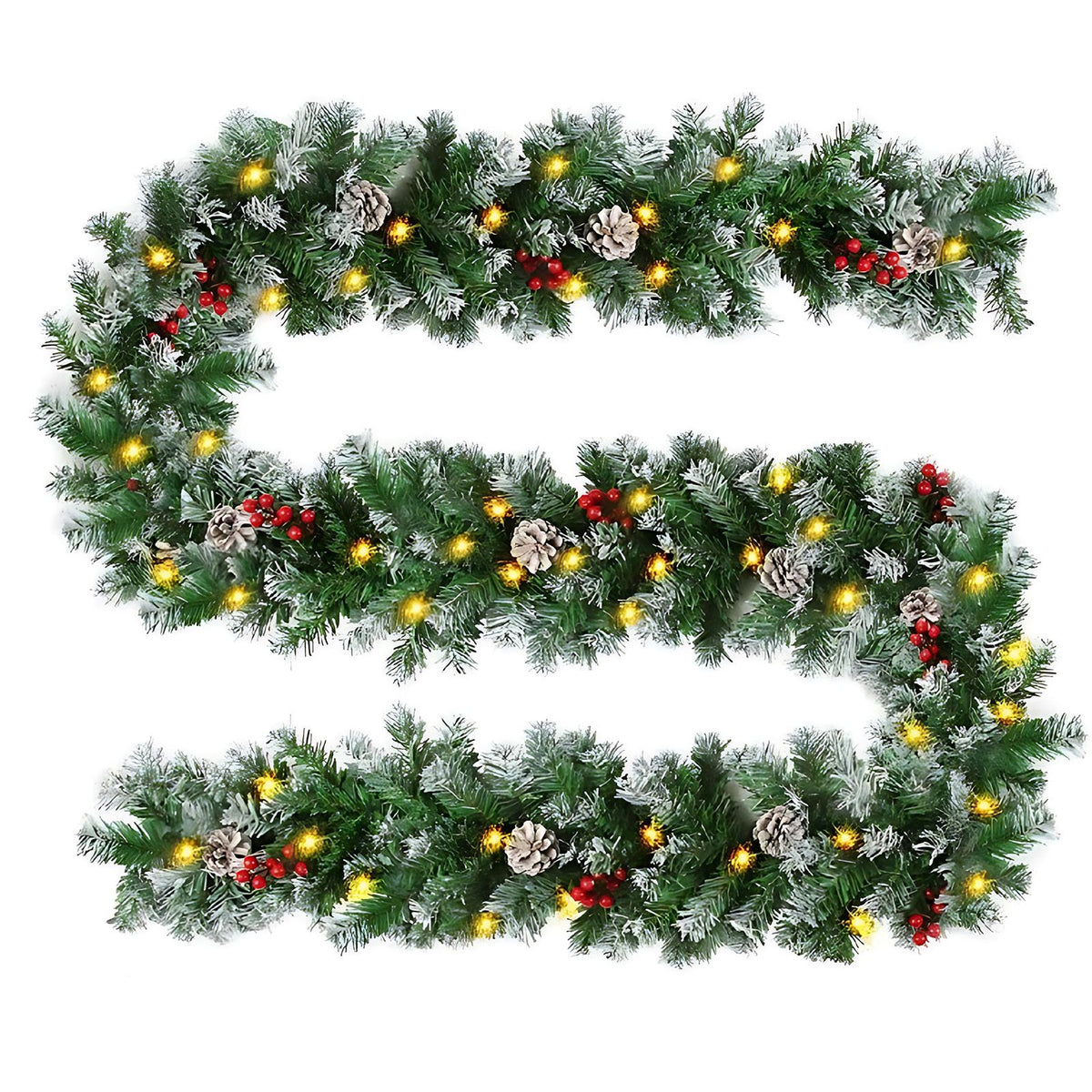 Pre Lit Xmas Garland with Pine Cones and Berry Clusters Artificial Garland with 50 LED Lights Battery Operated for for Home Stairs Fireplace Front Door
