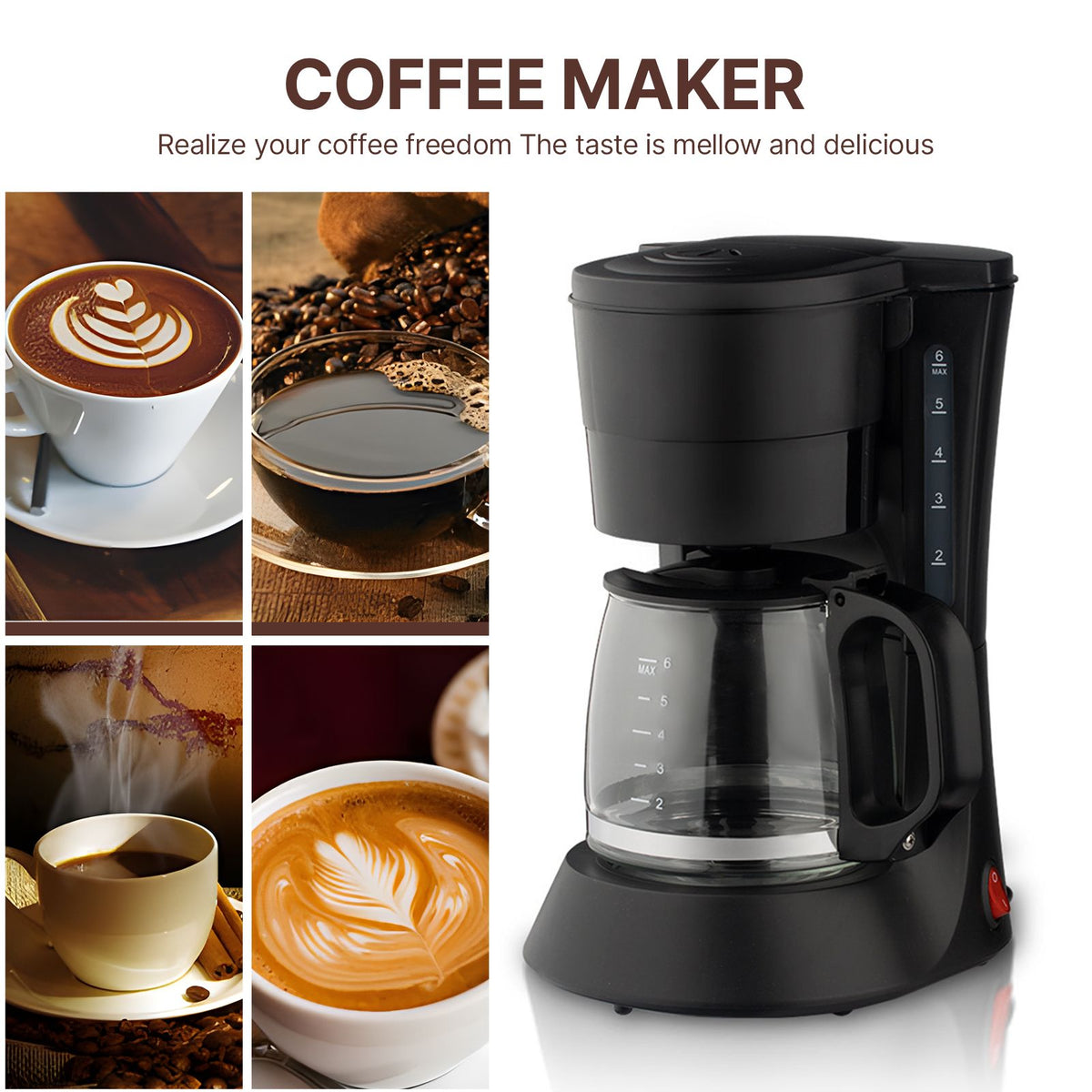 Electric Coffee Maker Drip Coffee Machine with 600ml/20.3oz Coffee Pot Espresso Maker 600W Heating Coffee Tea Pot with Anti-drip Function Ergonomic Handle Visible Pot Marked with Scales