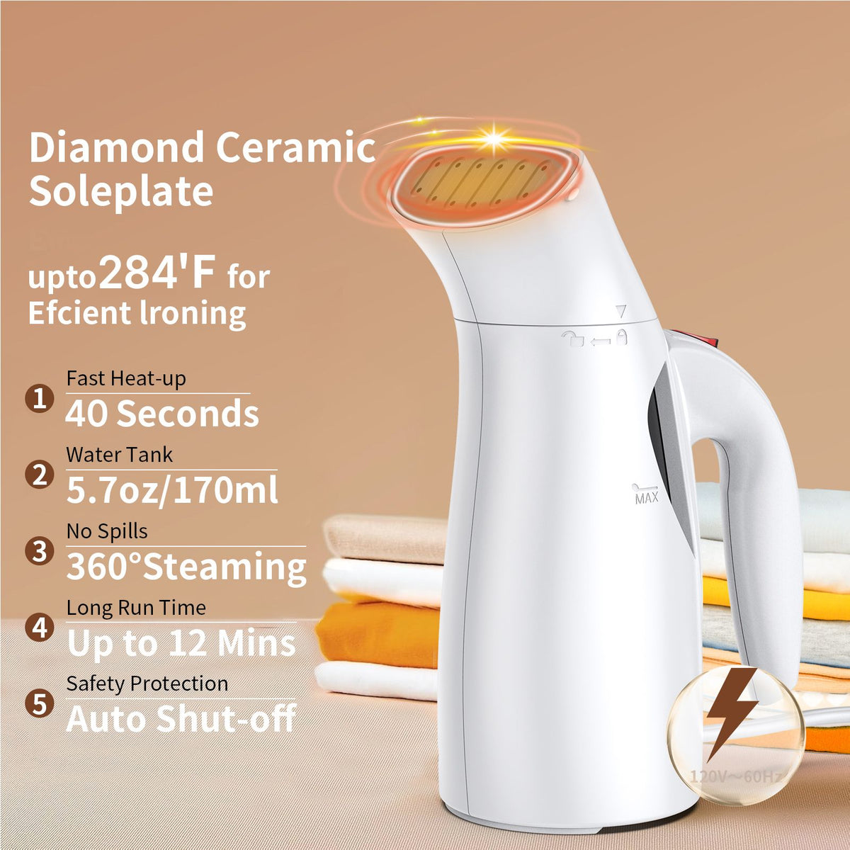 Portable Steamer for Clothes Handheld 140℃/284℉ High Temperature Steam 170ml/5.7oz Water Tank 700W High Power 40s Fast Heat Strong Penetrating Garment Steamer Removes Wrinkle for Home Office Travel