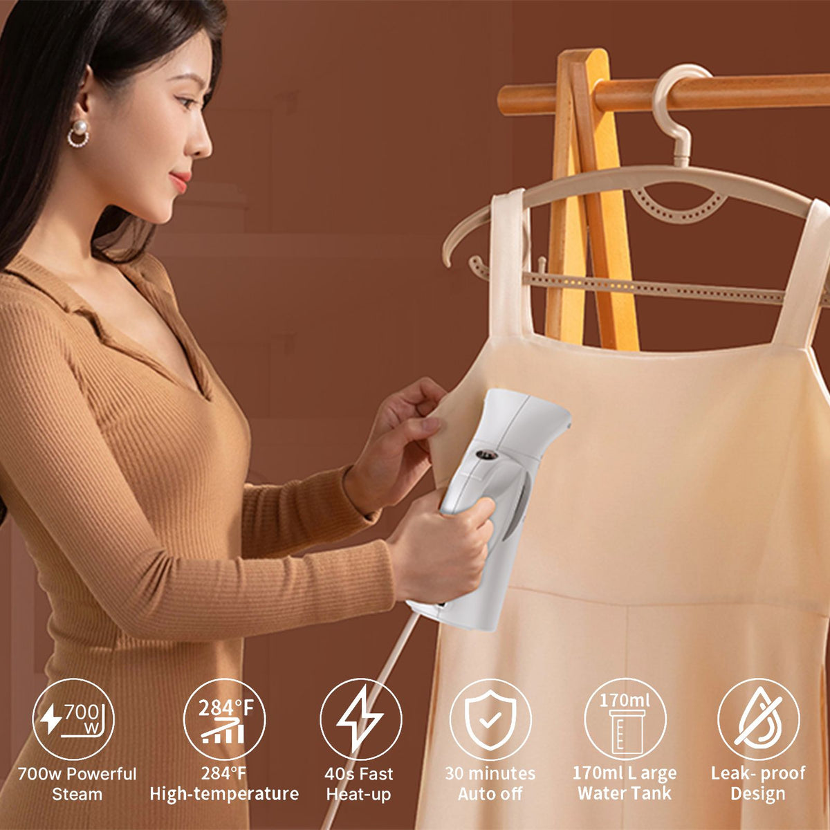 Portable Steamer for Clothes Handheld 140℃/284℉ High Temperature Steam 170ml/5.7oz Water Tank 700W High Power 40s Fast Heat Strong Penetrating Garment Steamer Removes Wrinkle for Home Office Travel