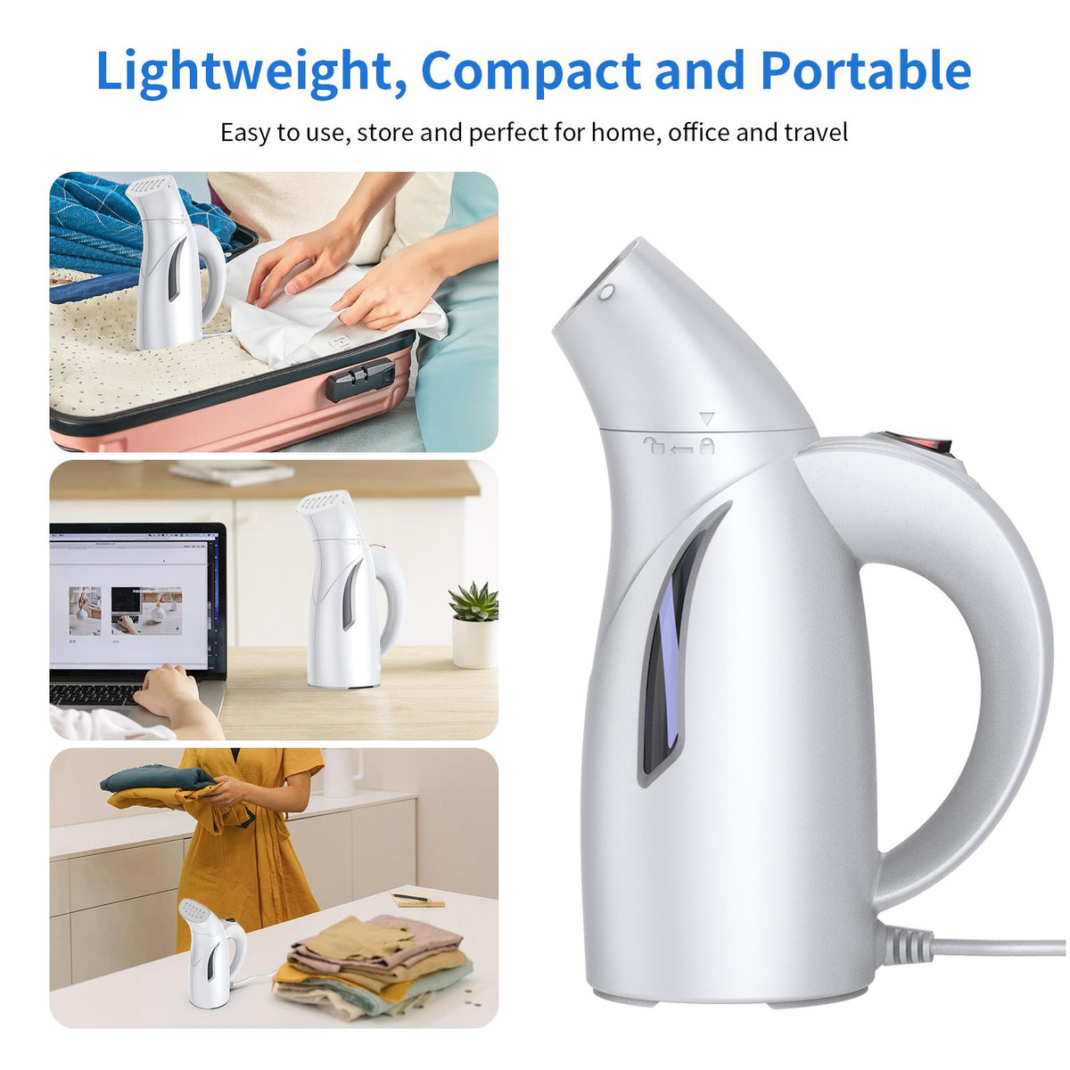 Portable Steamer for Clothes Handheld 140℃/284℉ High Temperature Steam 240ml/8.1oz Water Tank 700W High Power 40s Fast Heat Strong Penetrating Garment Steamer Removes Wrinkle for Home Office Travel