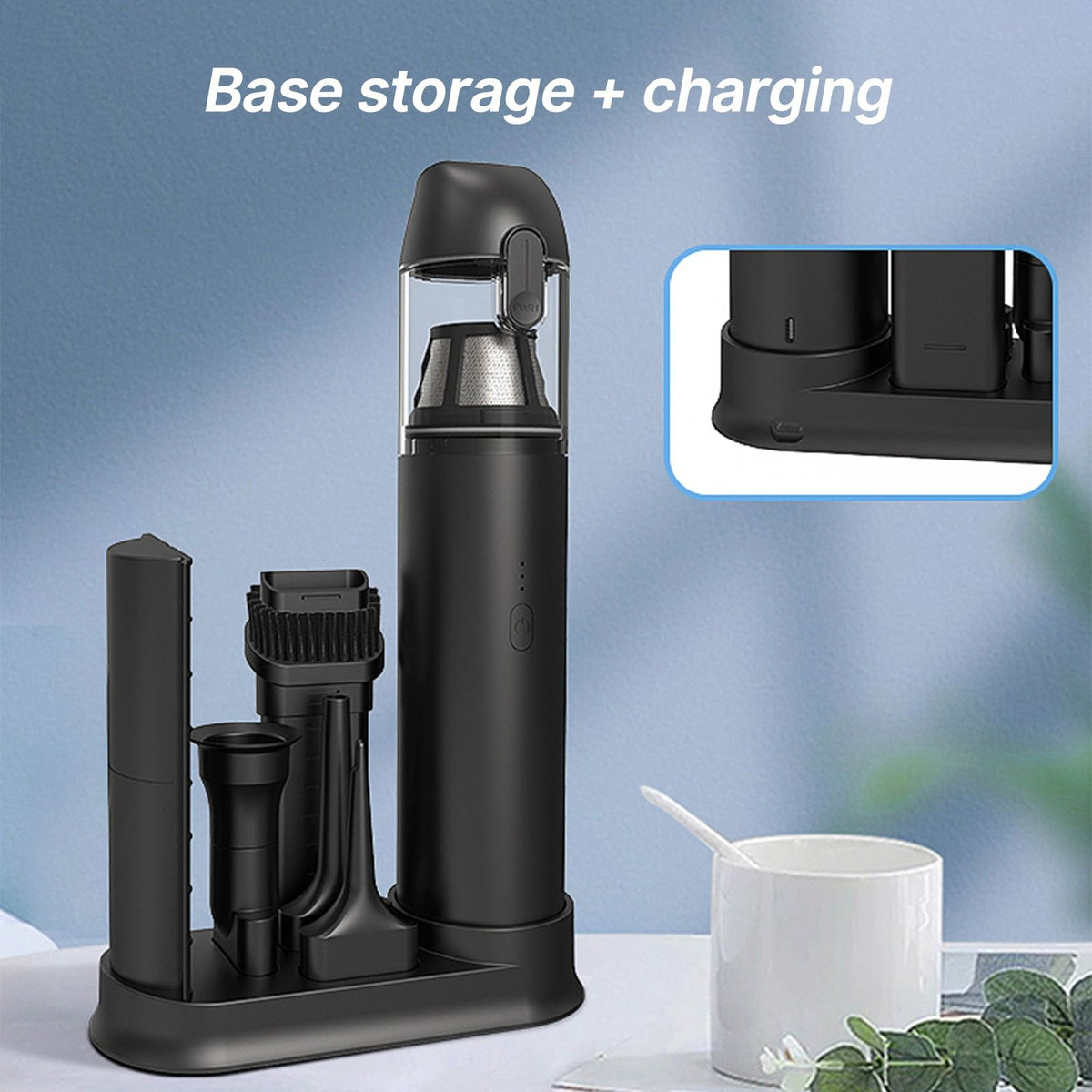 Portable Vacuum Cleaner with Cleaning Inflating and Deflating Nozzle 2 Gear Rechargeable Cordless Mini Vacuum Cleaner with Storage Charging Base Removable Dust Cup for Home Sofa Keyboards Car interior Air Mattress