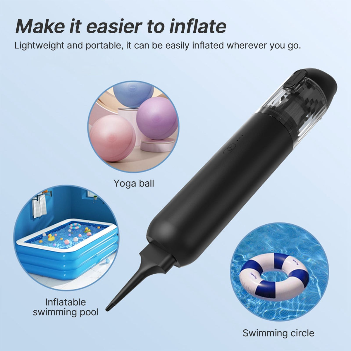 Portable Vacuum Cleaner with Cleaning Inflating and Deflating Nozzle 2 Gear Rechargeable Cordless Mini Vacuum Cleaner with Storage Charging Base Removable Dust Cup for Home Sofa Keyboards Car interior Air Mattress