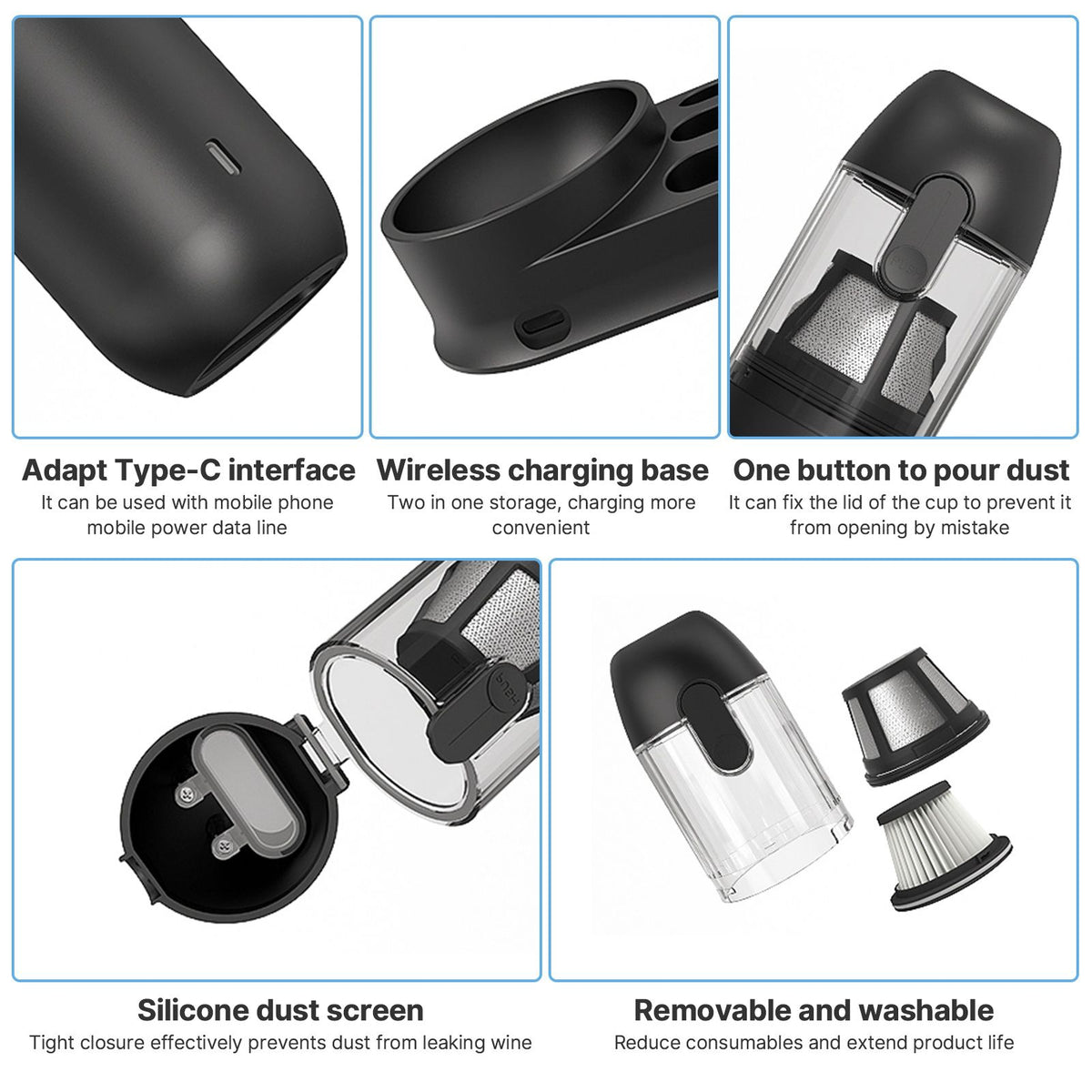 Portable Vacuum Cleaner with Cleaning Inflating and Deflating Nozzle 2 Gear Rechargeable Cordless Mini Vacuum Cleaner with Storage Charging Base Removable Dust Cup for Home Sofa Keyboards Car interior Air Mattress