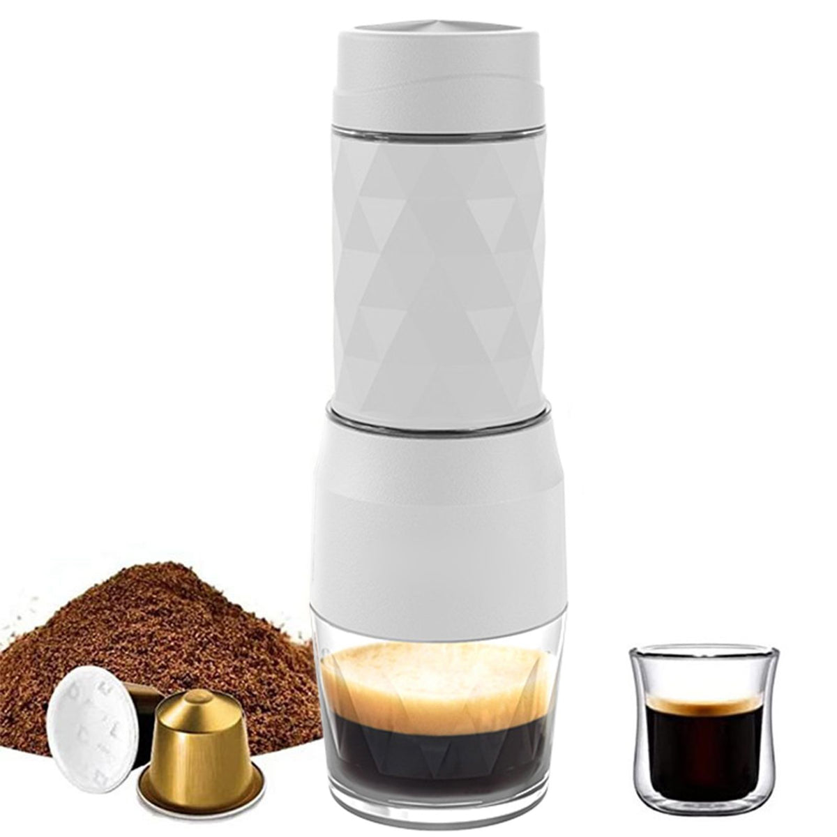 CAFELFFE 3-in-1 Portable Manual Espresso Coffee Machine 18Bar Cold and Hot Brew Mini Coffee Maker with Milk Foam Press Lever 120ml Cup Work with DG/NES Capsule and Ground Coffee
