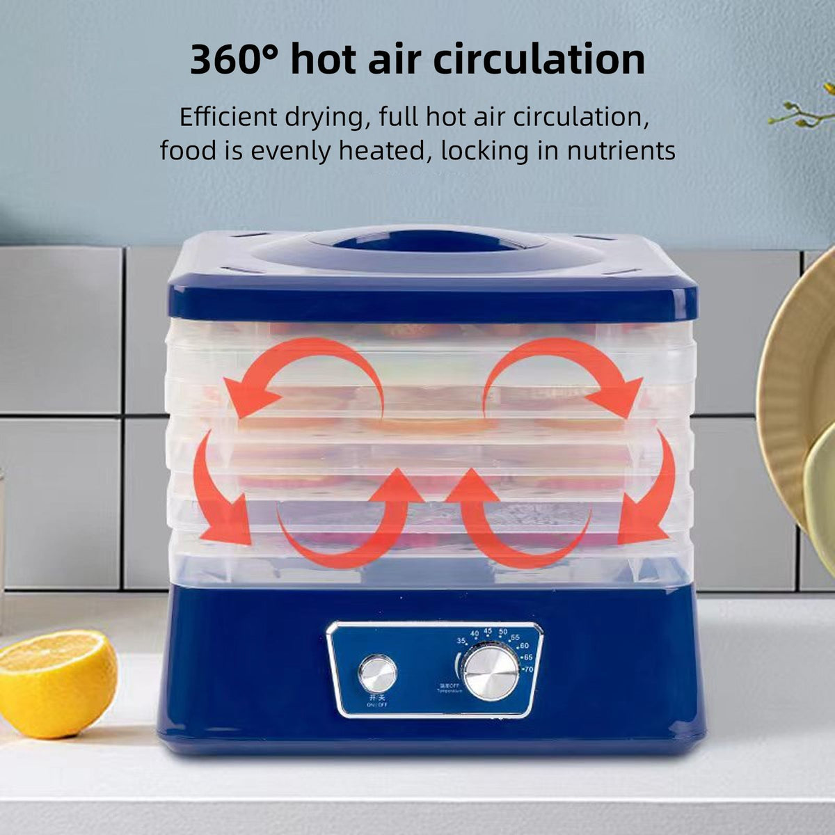 Dehydrators for Food and Jerky with 5 Drying Racks 95-158℉ 8 Gears Temperature Adjustable Vegetable Fruit Dehydrator with Large Knob Control and Clear Food Grade PP Grill Rack