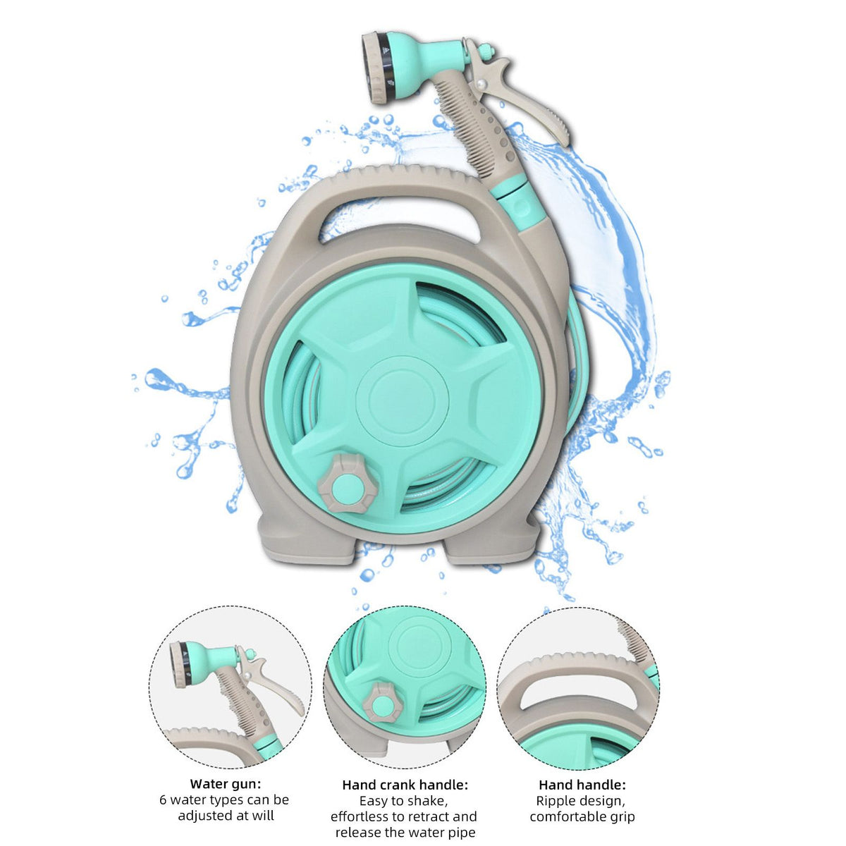 Retractable Garden Hose Reel with 6-in-1 Sprayer Nozzle 49Ft Hose Portable Water Hose Reels with Auto Spray Lock and Pipe Storage Bracket Standard 1/2-3/4'' Pipe Connector for Watering Cleaning