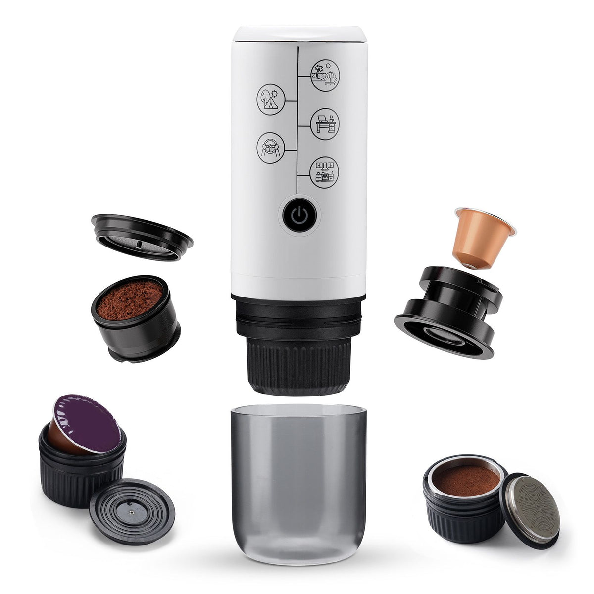 4-in-1 Portable Espresso Coffee Maker Work with NES/DG Capsule and Ground Coffee Cordless 17Bar Rechargeable Electric Coffee Machine Built-in 2600mAh Battery for Home Car Travel(No Self Heating)
