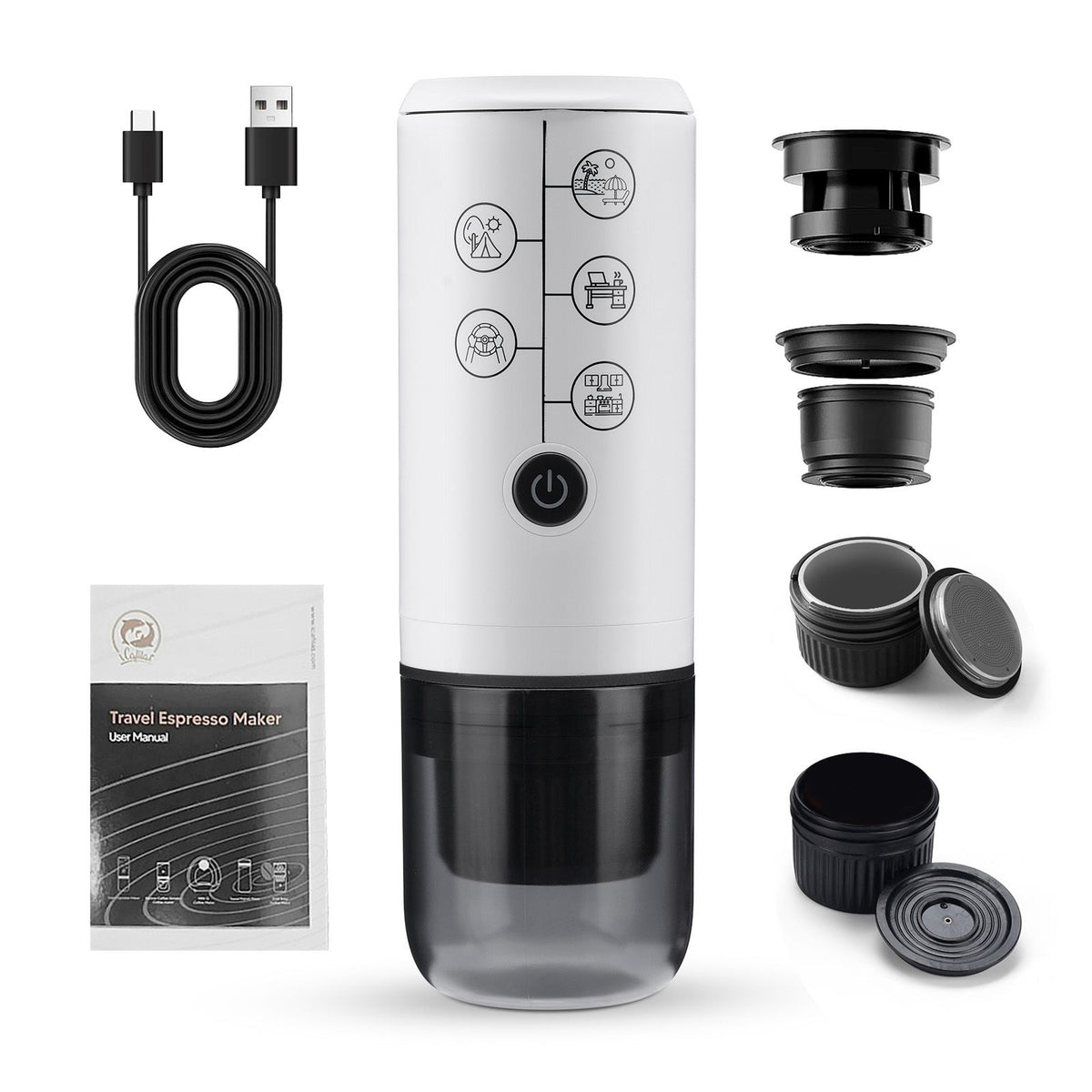 4-in-1 Portable Espresso Coffee Maker Work with NES/DG Capsule and Ground Coffee Cordless 17Bar Rechargeable Electric Coffee Machine Built-in 2600mAh Battery for Home Car Travel(No Self Heating)