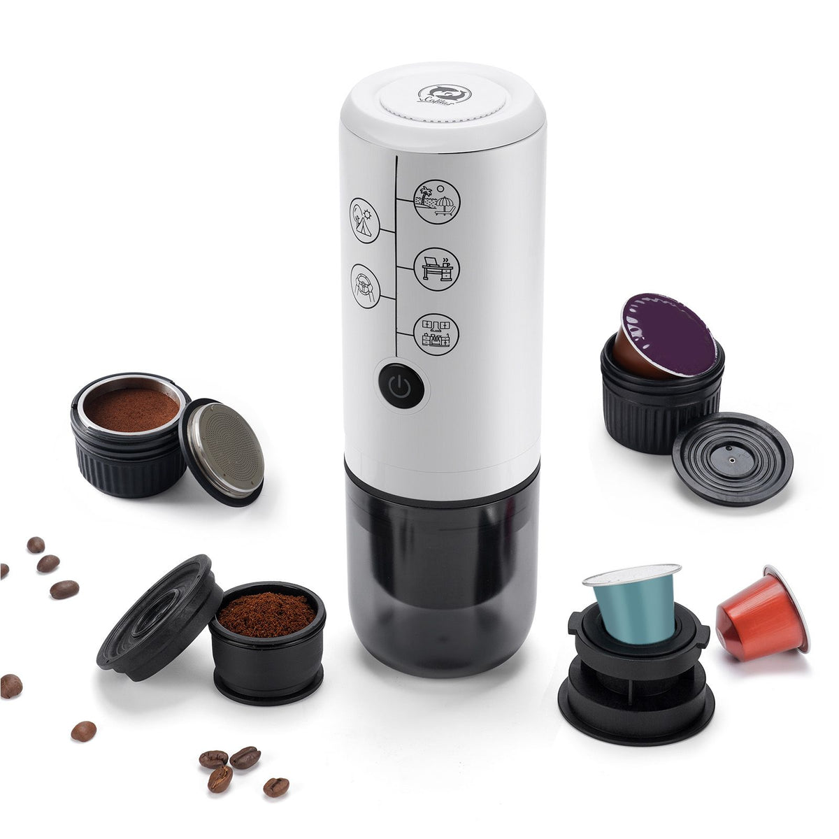 4-in-1 Portable Espresso Coffee Maker Work with NES/DG Capsule and Ground Coffee Cordless 17Bar Rechargeable Electric Coffee Machine Built-in 2600mAh Battery for Home Car Travel(No Self Heating)