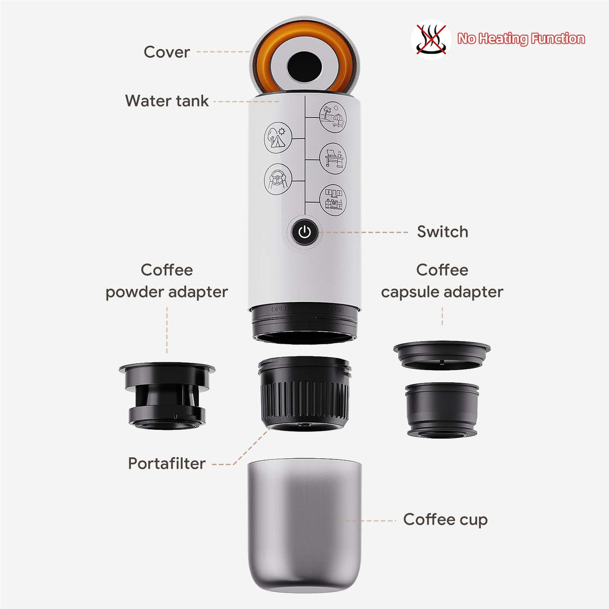 4-in-1 Portable Espresso Coffee Maker Work with NES/DG Capsule and Ground Coffee Cordless 17Bar Rechargeable Electric Coffee Machine Built-in 2600mAh Battery for Home Car Travel(No Self Heating)