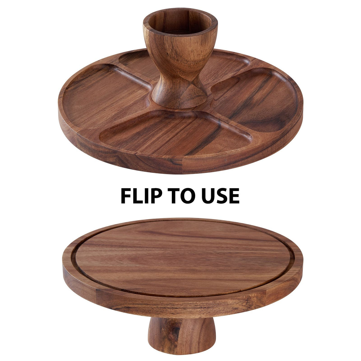 Cake Stand with Lid Multi-Functional Double Side Design 12in Round Cake Holder Wood 2-in-1 Dessert Table Display Set Charcuterie Board with Large Acrylic Cake Dome Cover for Cheese Fruit Platter