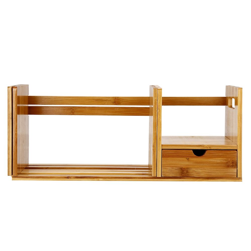 Bamboo Adjustable Bookshelf Book Storage Organizer with Single Drawer for Bedroom Office
