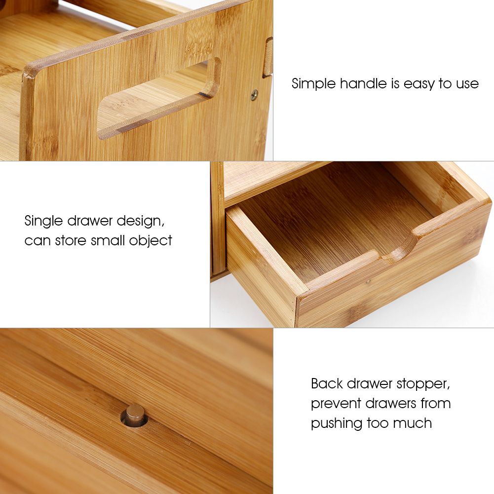 Bamboo Adjustable Bookshelf Book Storage Organizer with Single Drawer for Bedroom Office