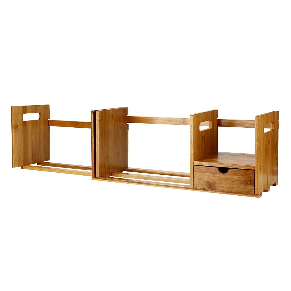 Bamboo Adjustable Bookshelf Book Storage Organizer with Single Drawer for Bedroom Office