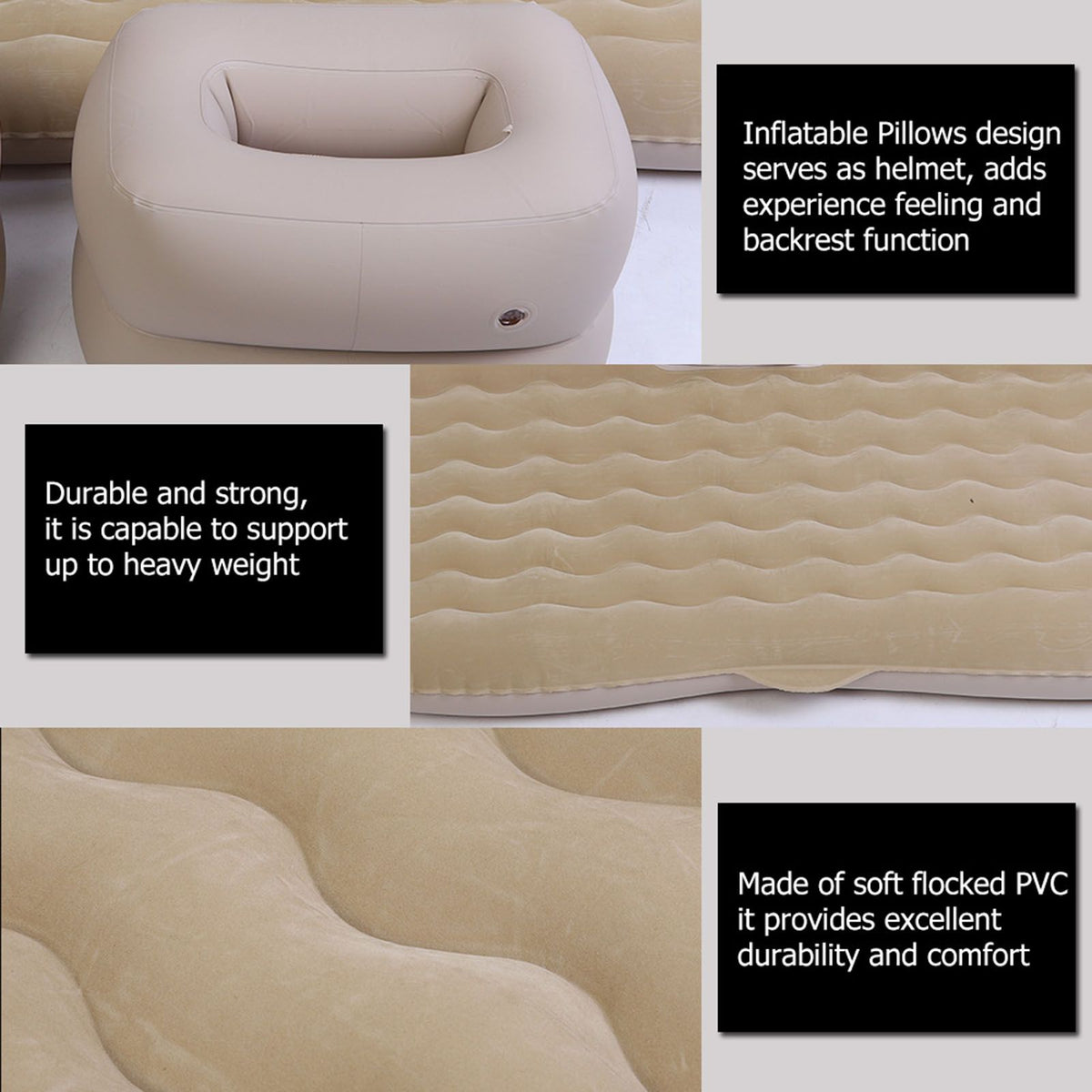 Inflatable Bed Mattress Indoor Outdoor Camping Travel Car Back Seat Air Beds Cushion(Beige)