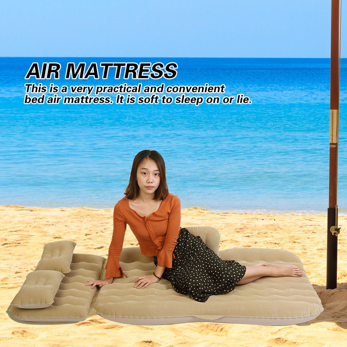 Inflatable Bed Mattress Indoor Outdoor Camping Travel Car Back Seat Air Beds Cushion(Beige)